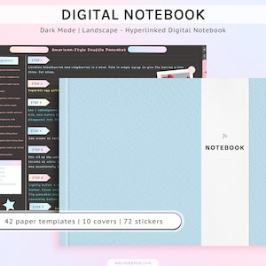 Dark Mode Landscape Digital Notebook: 12 Tabs, Stickers (PDF)