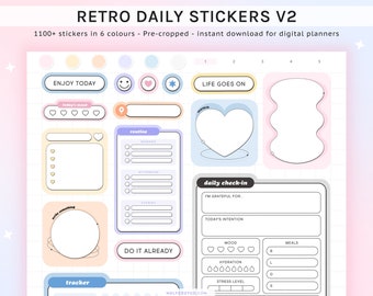 Retro 90s Digital Stickers: Goodnotes Planner Widgets (1100+)