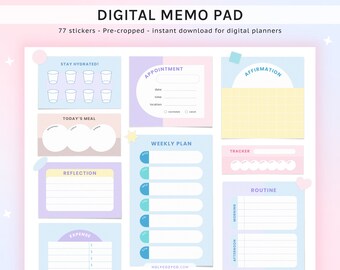 Digital Planner Sticky Notes Sticker for Goodnotes - Pastel Planner Widgets, Pre-cropped Memo Pad