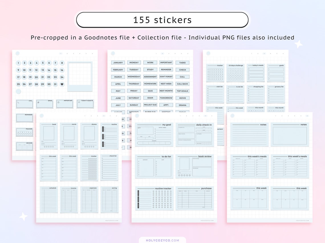 Blue Sticky Notes Digital Sticker Book for Goodnotes Planner Widgets ...