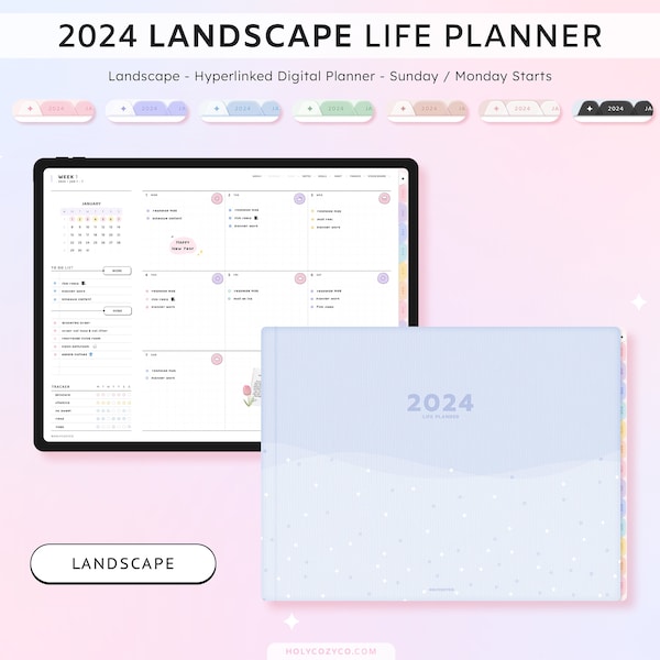 2024 Digital Life Planner for GoodNotes, Notability, CollaNote, etc. - iPad Planning, Landscape, Everyday Stickers, Daily / Weekly / Monthly