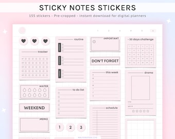 Pink Sticky Notes Digital Sticker Book: Goodnotes Planner Widgets (PNGs)