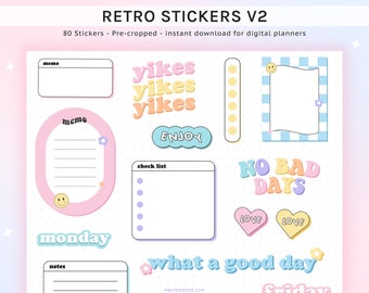 Digital Planner Stickers for Goodnotes, Notability Planner Stickers, Cute Retro 90s Stickers Book