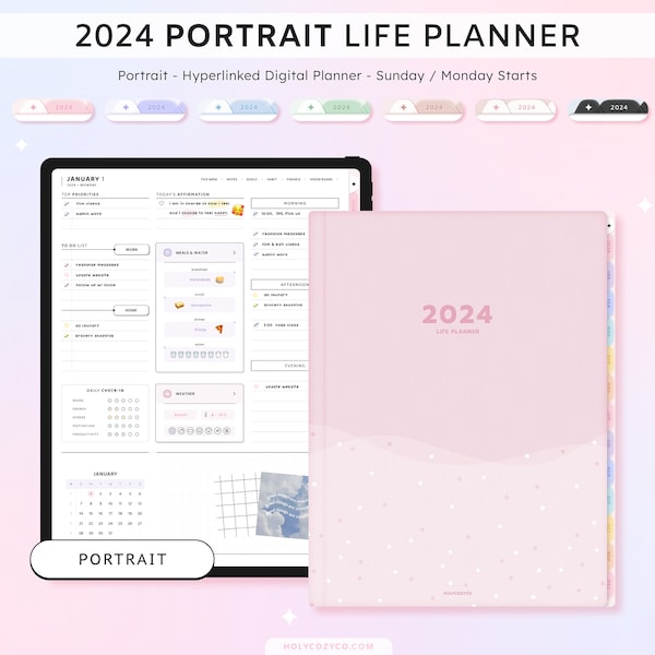2024 Digital Life Planner for GoodNotes, Notability, CollaNote, etc. - iPad Planning, Portrait, Everyday Stickers, Minimalist Planner
