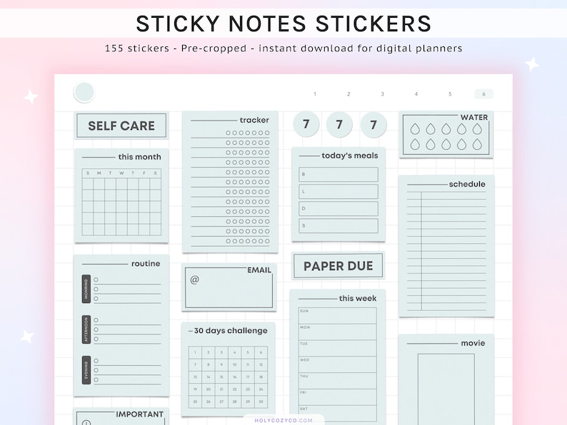 Mint Sticky Notes Digital Sticker Book for Goodnotes Planner Widgets ...
