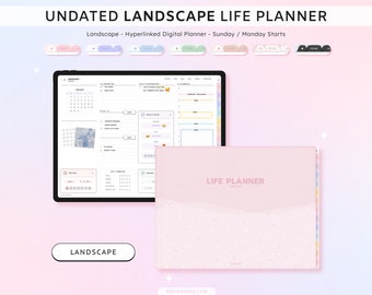 UNDATED Digital Life Planner for GoodNotes, Notability, CollaNote iPad Planning, Landscape, Everyday Stickers, Daily / Weekly / Monthly