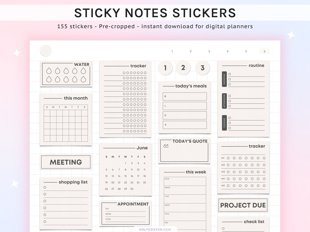 Beige Sticky Notes Digital Sticker Book for Goodnotes Planner Widgets ...