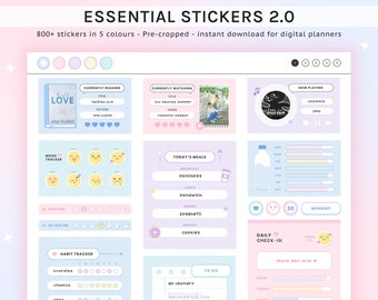 Essential Digital Stickers 2.0 , Pastel Goodnotes Sticker Digital Planner Widgets