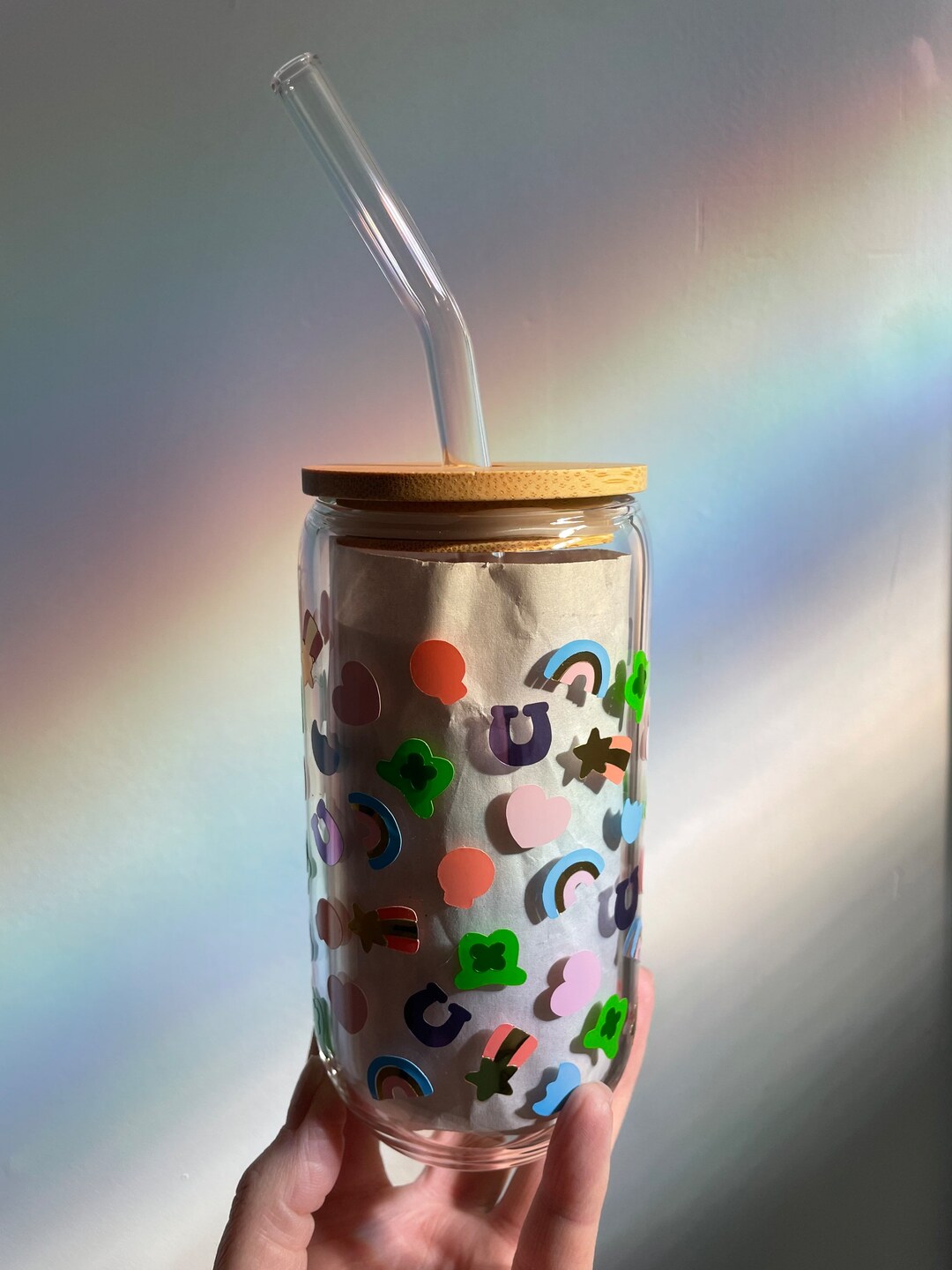 Glass Beer Can With Bamboo Lid & Glass Straw - Etsy