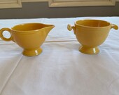 Homer Laughlin Fiestaware Sugar Bowl and Creamer Antique Gold