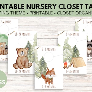 Camping Woodland Animals Baby Closet Dividers Printable