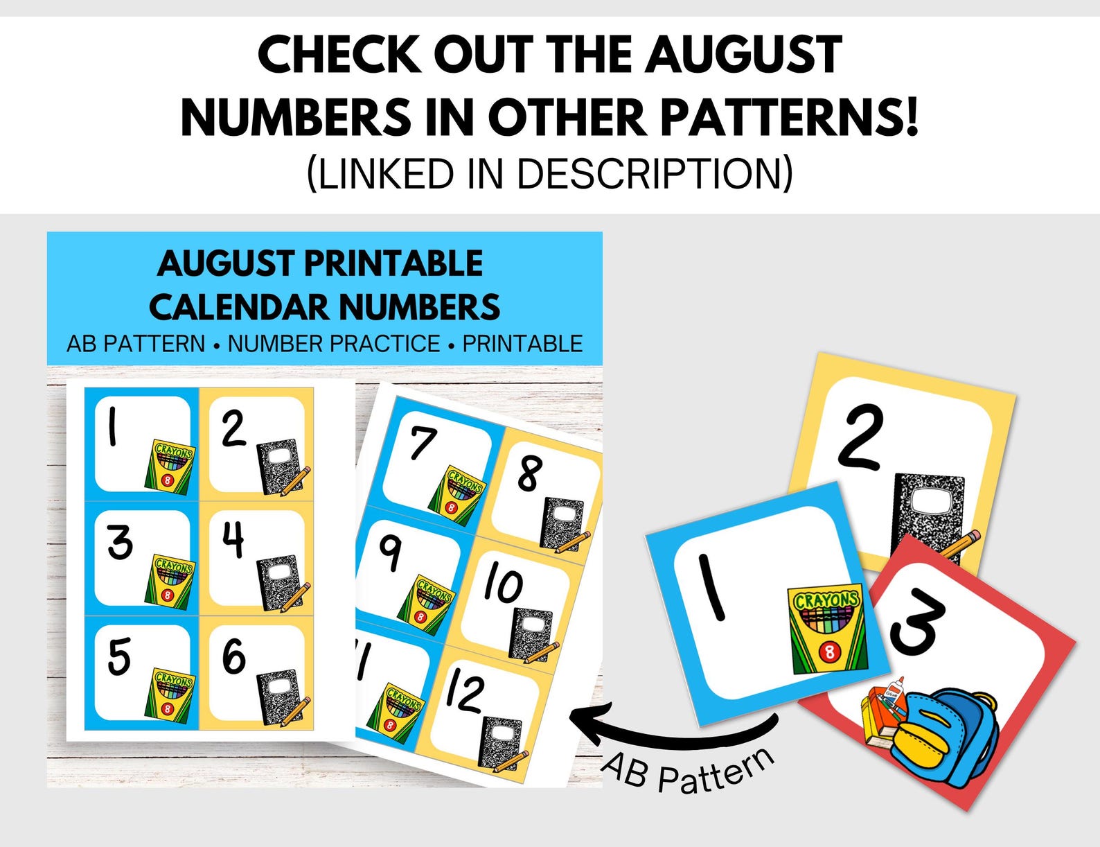 August Calendar Numbers in ABC Pattern - Etsy