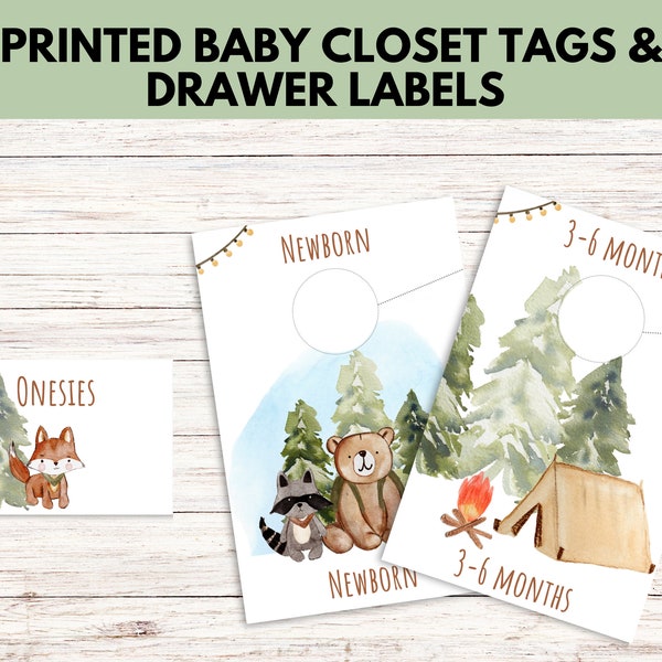 PRINTED Closet Dividers and Drawer Labels for Baby (Camping Woodland Animals)