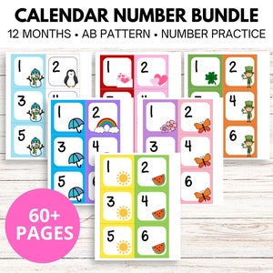 Numeri del calendario di 12 mesi BUNDLE - stampabile - modello AB - anno intero