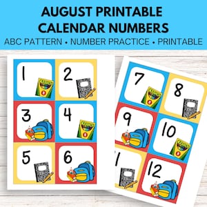 August Calendar Numbers in ABC Pattern - Etsy