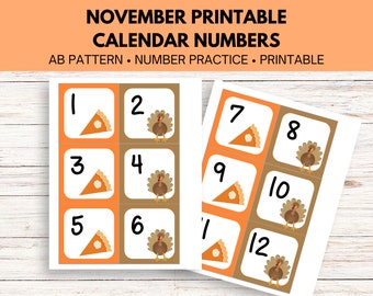 November Calendar Numbers in AB Pattern