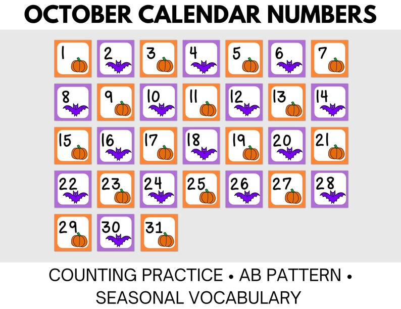 October Calendar Numbers in AB Pattern - Etsy
