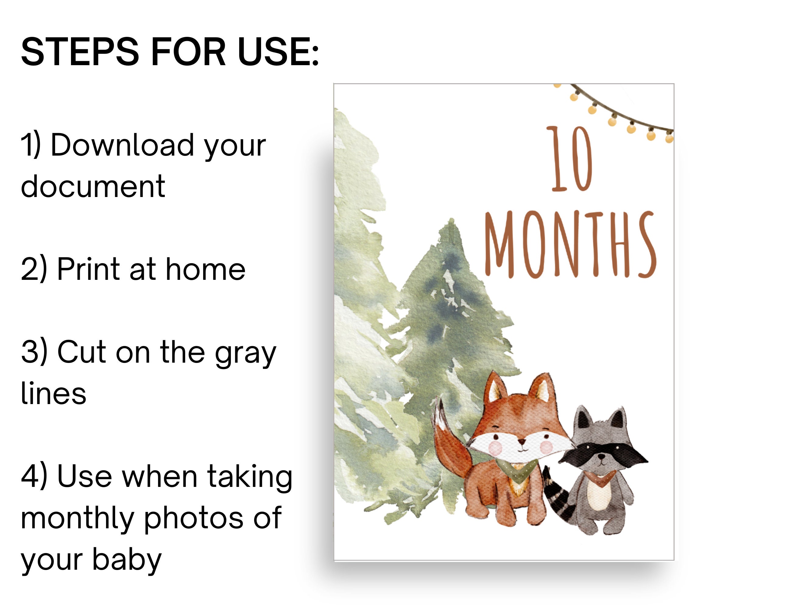 Camping Woodland Animals Baby Monthly Milestone Digital Printable Cards ...