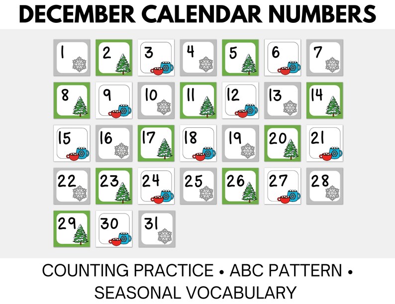 December Calendar Numbers in ABC Pattern - Etsy
