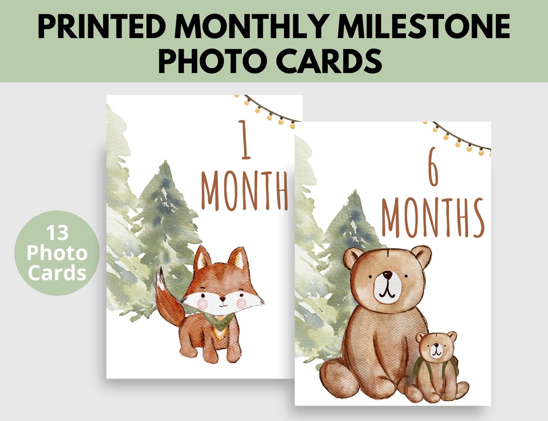 PRINTED Baby Monthly Milestone Cards (camping Woodland Animals) - Etsy