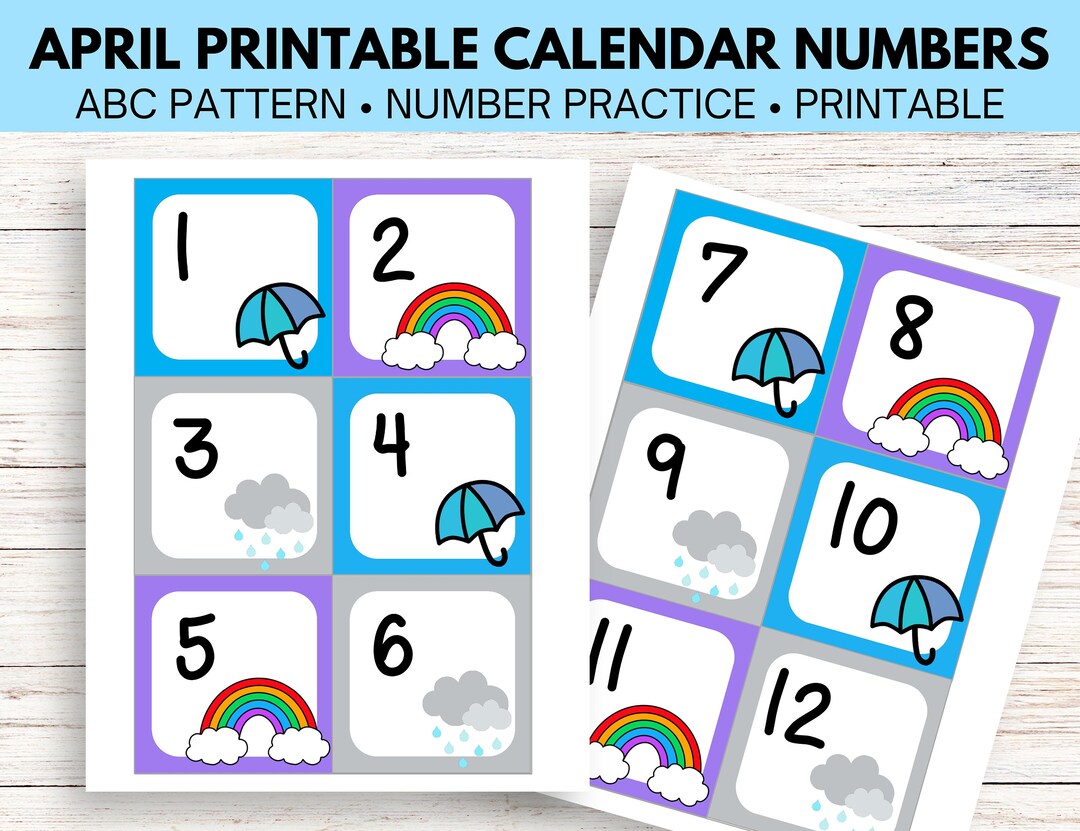 April Calendar Numbers in ABC Pattern Etsy