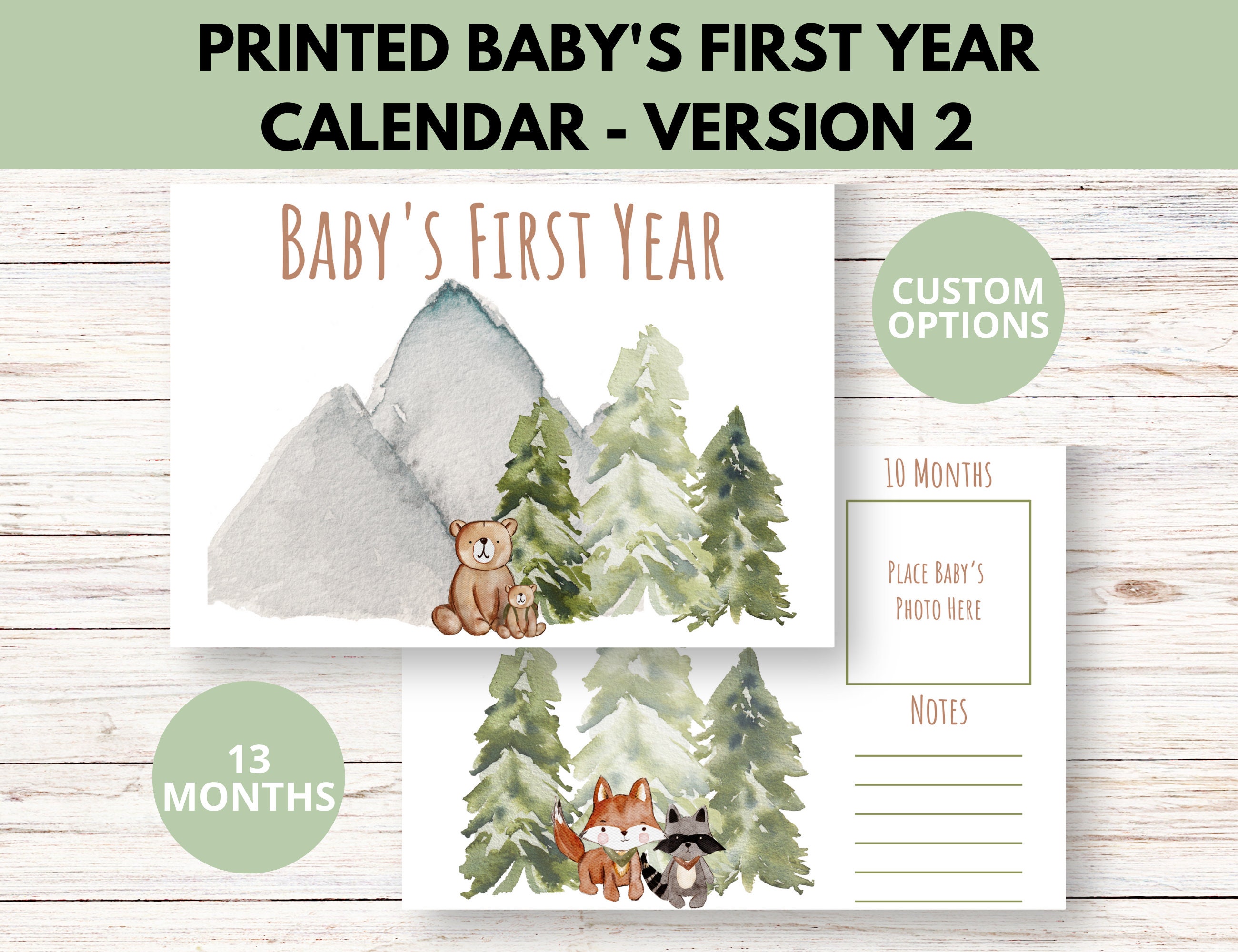 PRINTED Baby's First Year Calendar Version 2 camping - Etsy