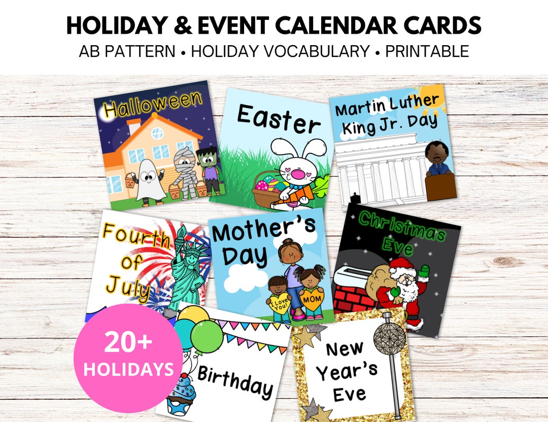 Holiday Calendar Cards Printable Pocket Chart Full Year Etsy