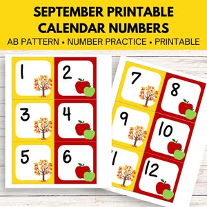 September Calendar Numbers in AB Pattern