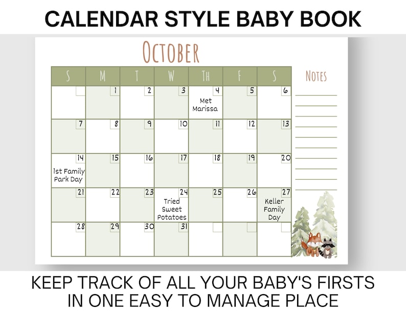 Baby's First Year Calendar Printable (camping Woodland Animals) - Etsy