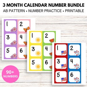 PACCHETTO numeri di calendario stampabile per 3 mesi in modello AB (maggio, giugno, luglio)