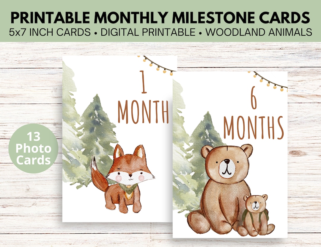 Baby Monthly Milestone Digital Printable Cards (camping Woodland ...
