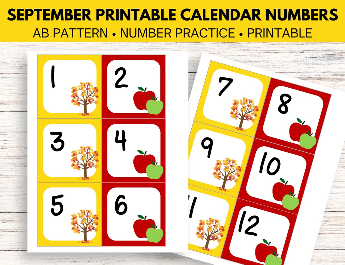 September Calendar Numbers in AB Pattern Etsy