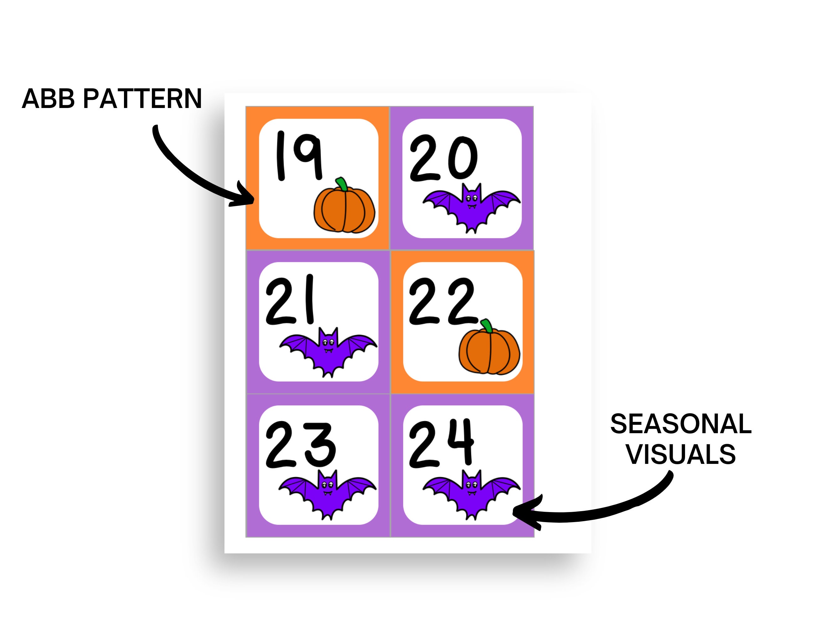 October Calendar Numbers in ABB Pattern - Etsy