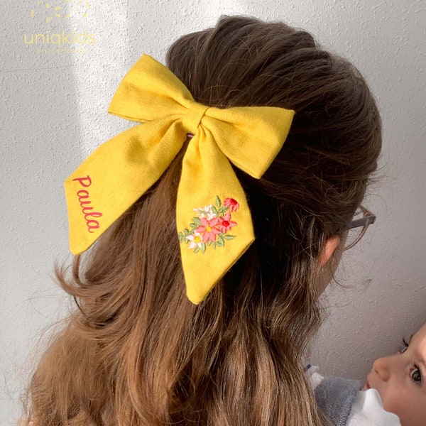 Personalized Embroidered Hair Bow, Kids Hair Bows, Monogrammed Hair Clip, Customizable Bow