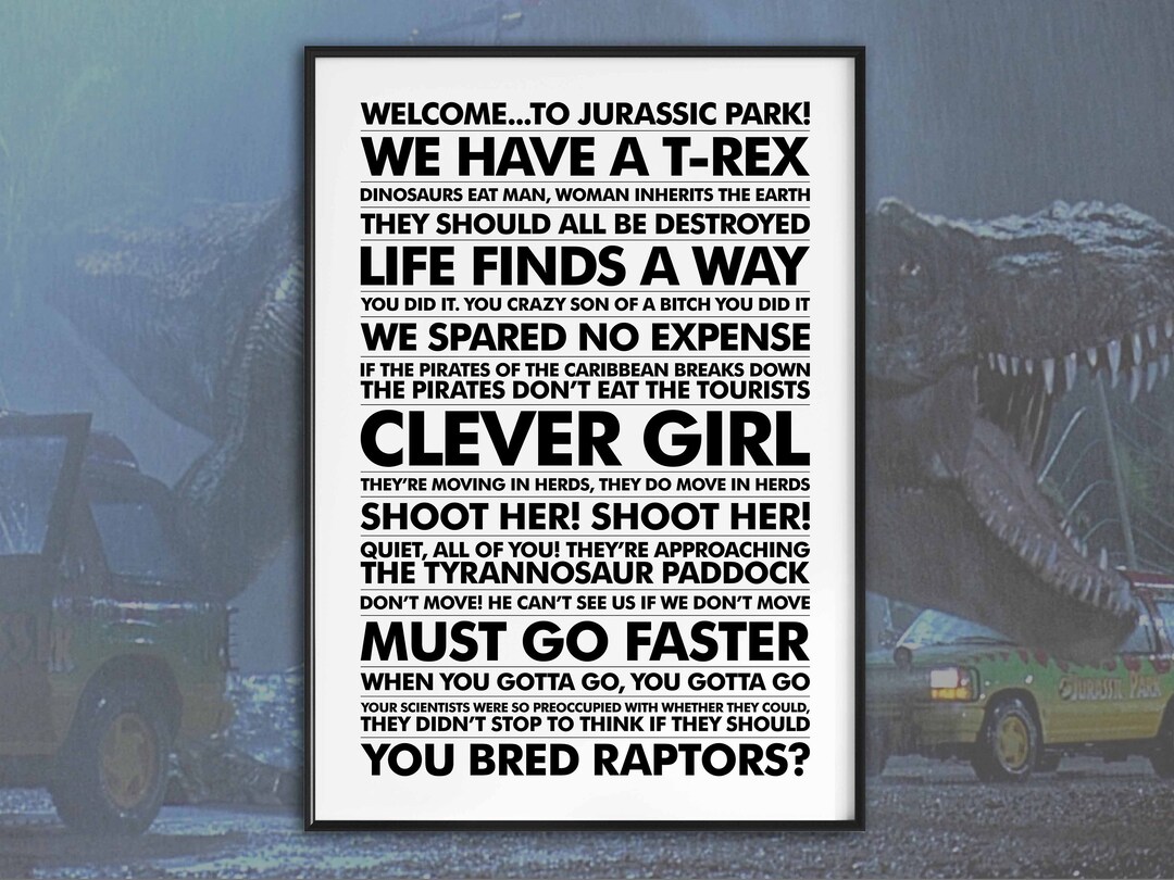 Jurassic Park Quotes Movie Poster Print, Wall Art, Minimalist, Typography, Motivational