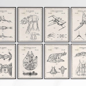 Star Wars Blueprints Wall Art, Vehicles Movie Poster Print, Patent Prints, Patent Poster, Millennium Falcon, AT-AT, X-Wing, The Mandalorian