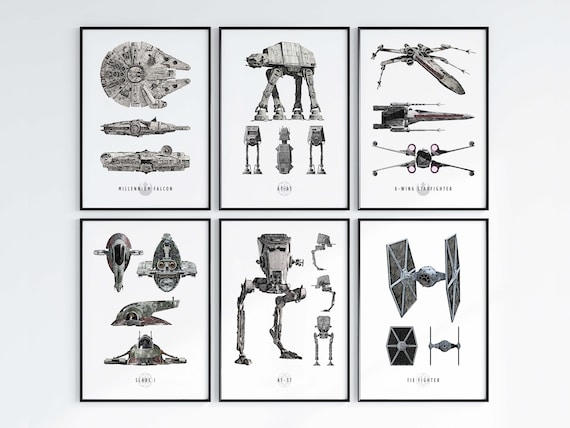 Star Wars Blueprints Wall Art, Movie Poster Print, Patent Prints, Patent Poster, AT-AT, Millennium Falcon, X-Wing, The Mandalorian, Obi-Wan