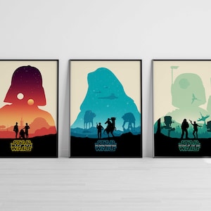 Star Wars Posters, Movie Trilogy Print Set, Patent Prints, Patent Poster, Millennium Falcon, AT-AT, X-Wing, The Mandalorian, Blueprints Art