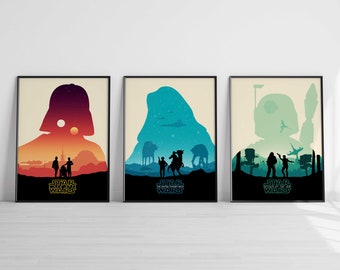 Star Wars Posters, Movie Trilogy Print Set, Patent Prints, Patent Poster, Millennium Falcon, AT-AT, X-Wing, The Mandalorian, Blueprints Art