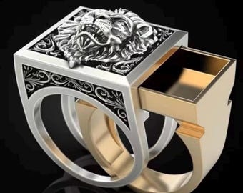 Anillo con compartimento oculto y cresta de león