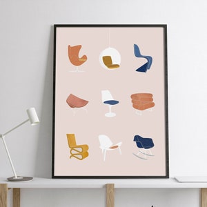 Mid Century Modern Iconic Chair Wall Art, Printable Digital Download, Neutral Furniture Print