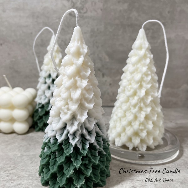 Christmas Tree Candle | Scented Candle | Snow covered tree | Christmas Gift | Shaped Candle | Holiday Candle | Home Decor