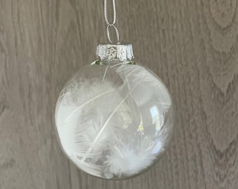 Pekin Duck Down Feather Filled 3" Round Glass Ornament: baby shower decor, holiday decorating, farmhouse inspired decor, nature inspired