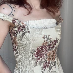 Elegant Beige Floral Corset – Vintage Style Handmade Bustier, Bridal & Occasion Wear –Vintage Floral Corset – Romantic Corset
