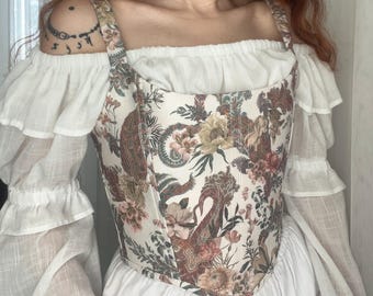 Floral Corset | Romantic Vintage Style | Handmade Elegant Bustier  Cottagecore Corset Top