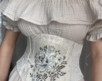 Handmade Hourglass Woven Corset – Floral Pattern Vintage Waist Corset, Elegant & Romantic Style