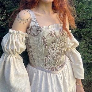 Renaissance Victorian Corset Top,Vintage Floral Bustier,Retro Woven Corset Top,Fairycore Cottagecore Aesthetic,Handmade Overbust Corset