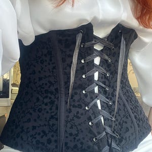 Black Floral Lace Corset - Front Lace-Up Underbust Waist Cincher - Gothic Romantic Handmade Bustier Top