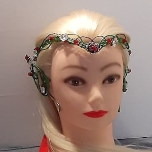Green & Red Rose Crown/Elf Ear Set