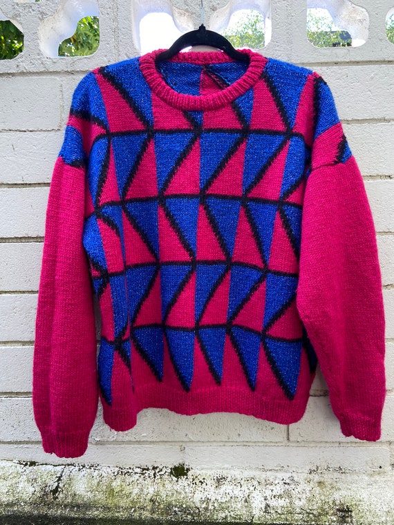 Vintage 1980s-1990s Fuchsia and Cobalt Blue Metal… - image 1